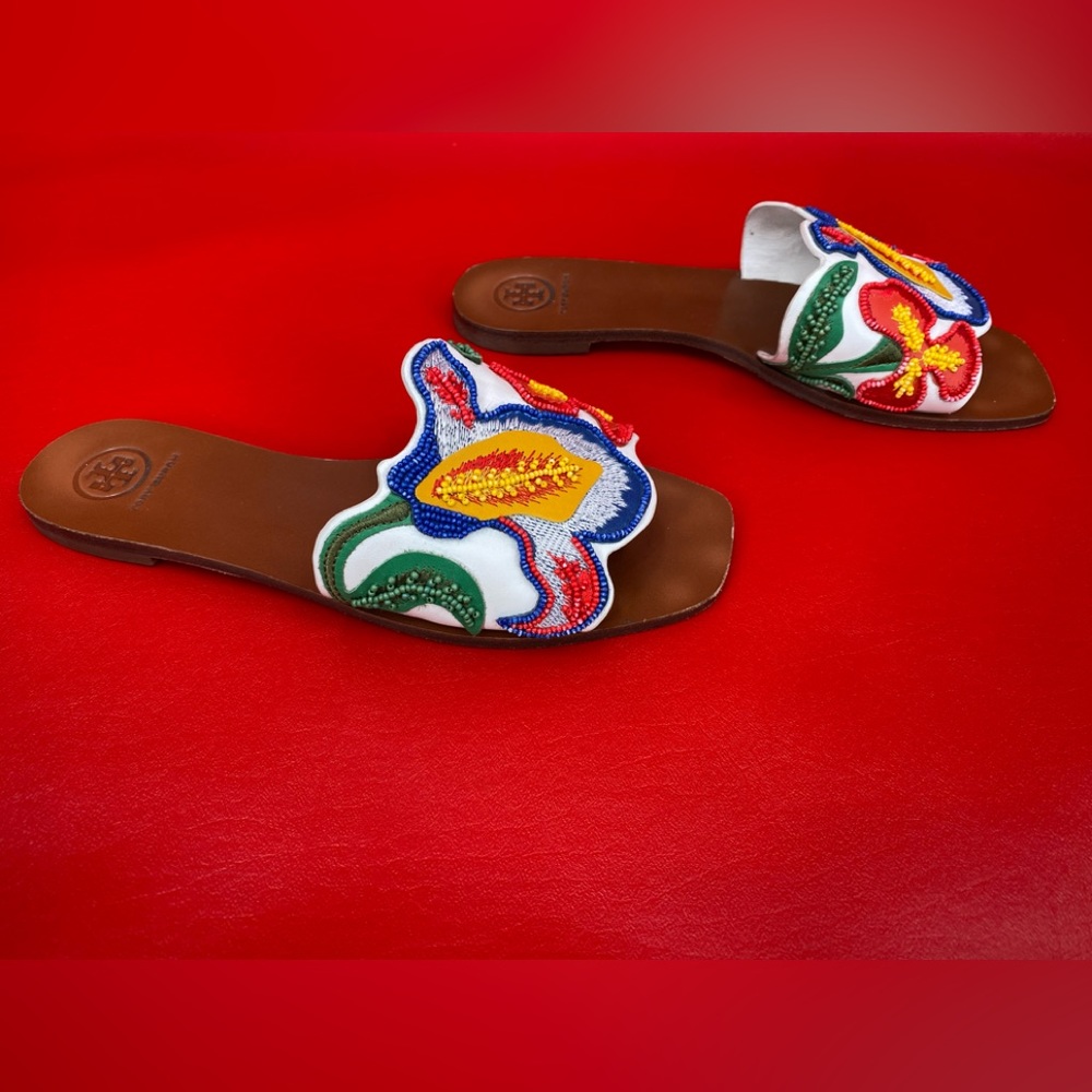 Tory Burch Bianca floral beaded flat sandals size 7 1/2 - Picture 7 of 14